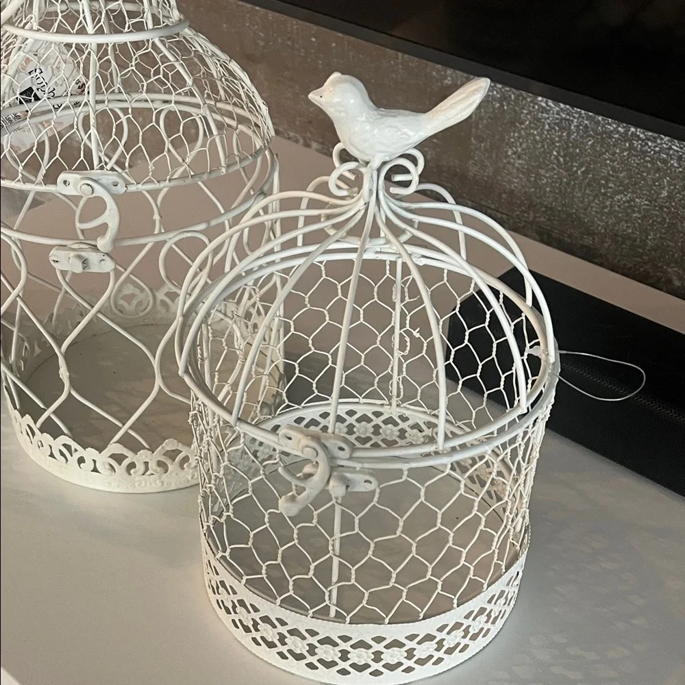 7-Piece White Shabby Chic Birdcage & Decorative Tray Set